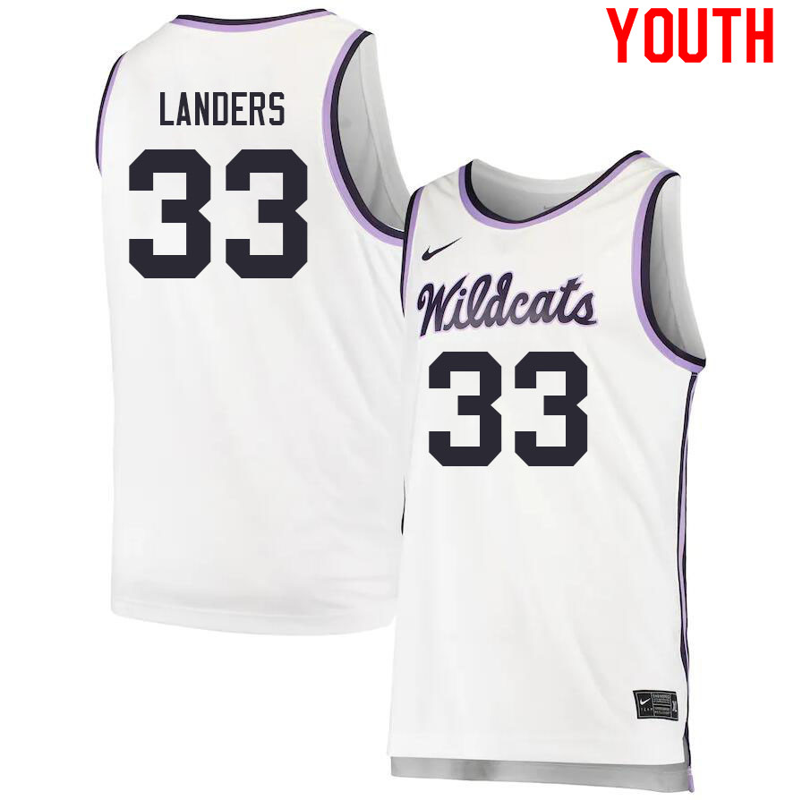 Youth #33 Logan Landers Kansas State Wildcats College Basketball Jerseys Sale-White
